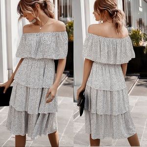 JUST IN🔥White Off The Shoulder Tiered Dress